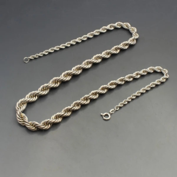 Silver Rope Chain Necklace 17.5 Inches